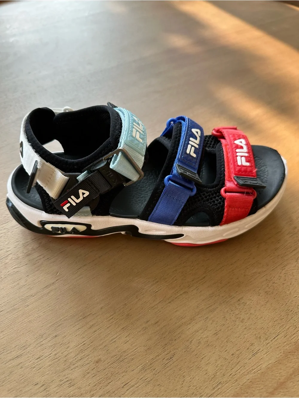 FILA Sport Sandals, Size 4 Big Kid, Black Blue Red White